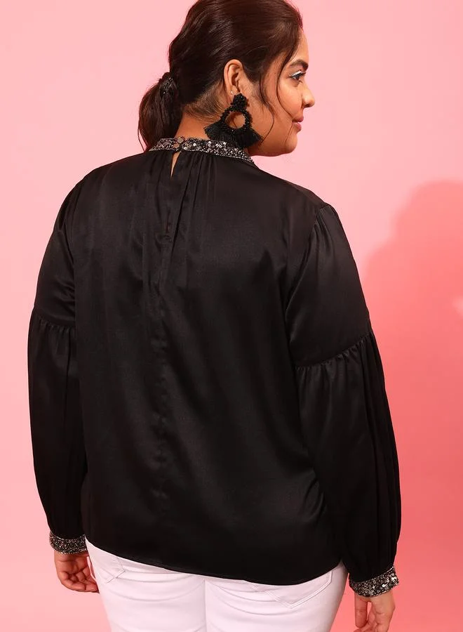 STREET 9 Plus Black Sequined Regular Top