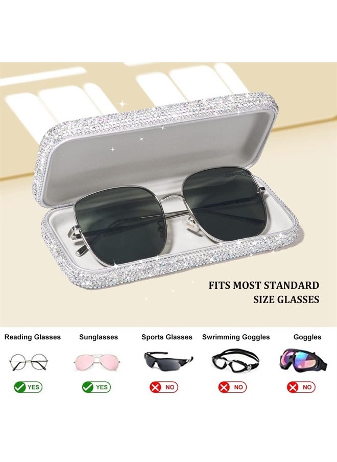 JSCARLIFE Bling Crystal Eyeglasses, Shiny Glasses Case Rhinestone Hard Shell Protective Large Eyeglass Case (Silver)  - Image 3