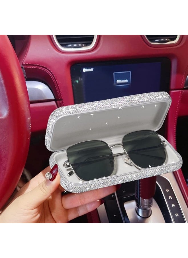 JSCARLIFE Bling Crystal Eyeglasses, Shiny Glasses Case Rhinestone Hard Shell Protective Large Eyeglass Case (Silver)  - Image 5