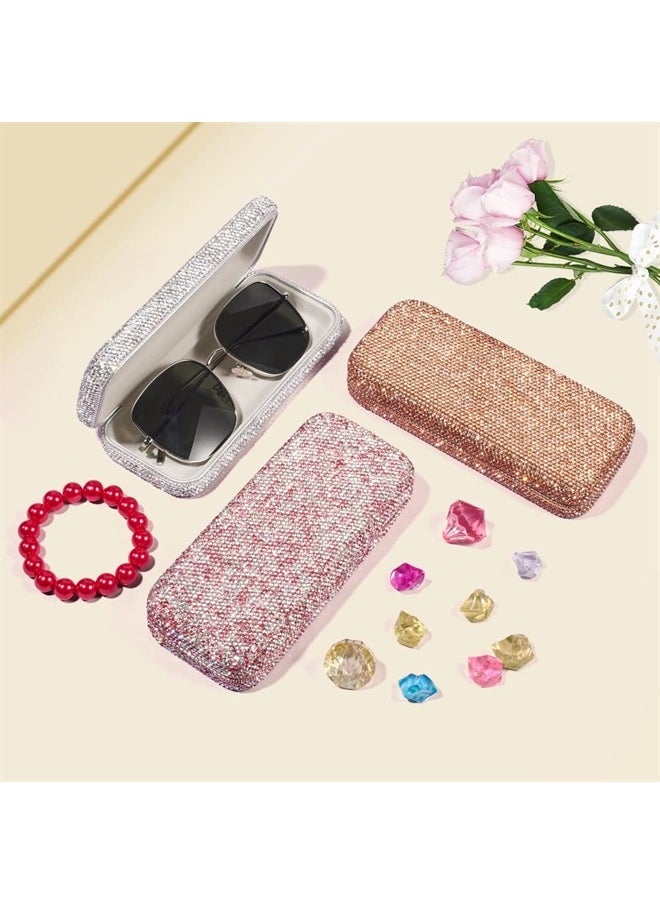 JSCARLIFE Bling Crystal Eyeglasses, Shiny Glasses Case Rhinestone Hard Shell Protective Large Eyeglass Case (Silver)  - Image 4