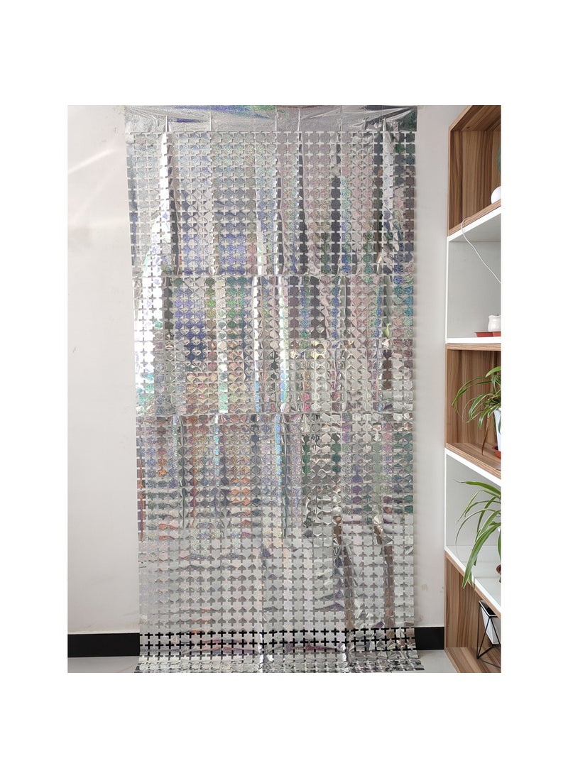 Generic Golden Laser Square Curtain Party Decor Silver 1*2m 