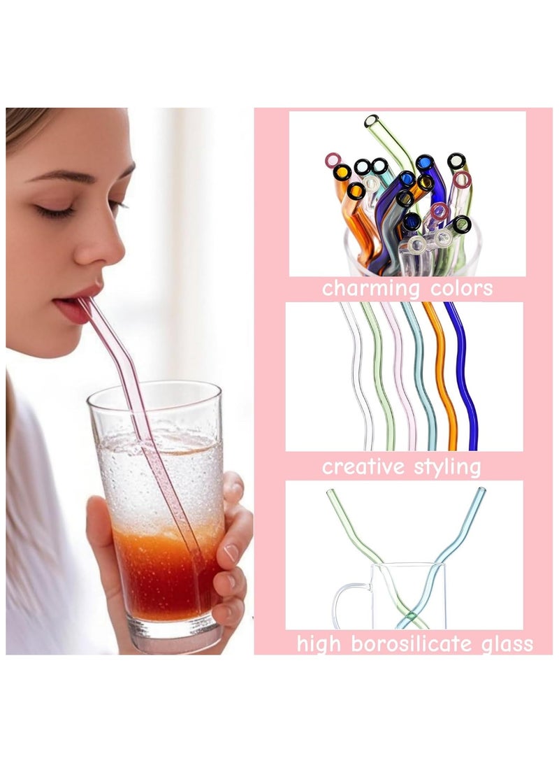 YQbest 12 Pieces Wavy Glass Straws, Colorful Glass Drinking Straw with Cleaning Brushes, Reusable Shatter Resistan Glasses Smoothie Straws for Beverages, Milkshakes, Tea, Juice - Image 4