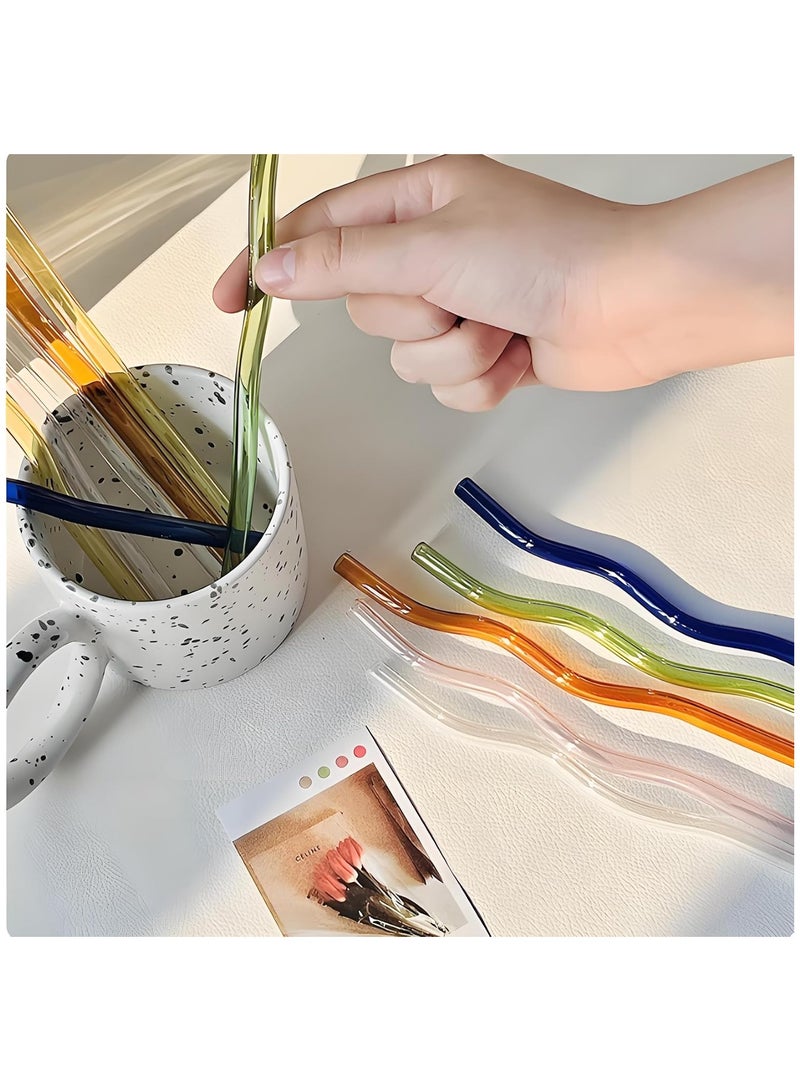YQbest 12 Pieces Wavy Glass Straws, Colorful Glass Drinking Straw with Cleaning Brushes, Reusable Shatter Resistan Glasses Smoothie Straws for Beverages, Milkshakes, Tea, Juice - Image 5
