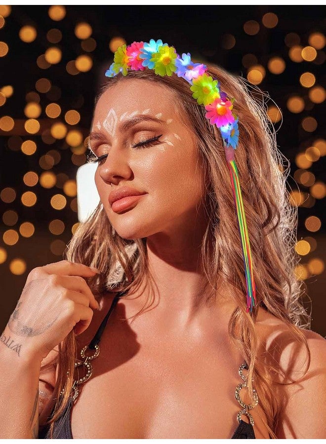 JONKY Light Up Daisy Headband Rainbow Hippie Flower Led Headbands Tassel Floral Headpiece Rave Hair Accessories For Women - Image 3