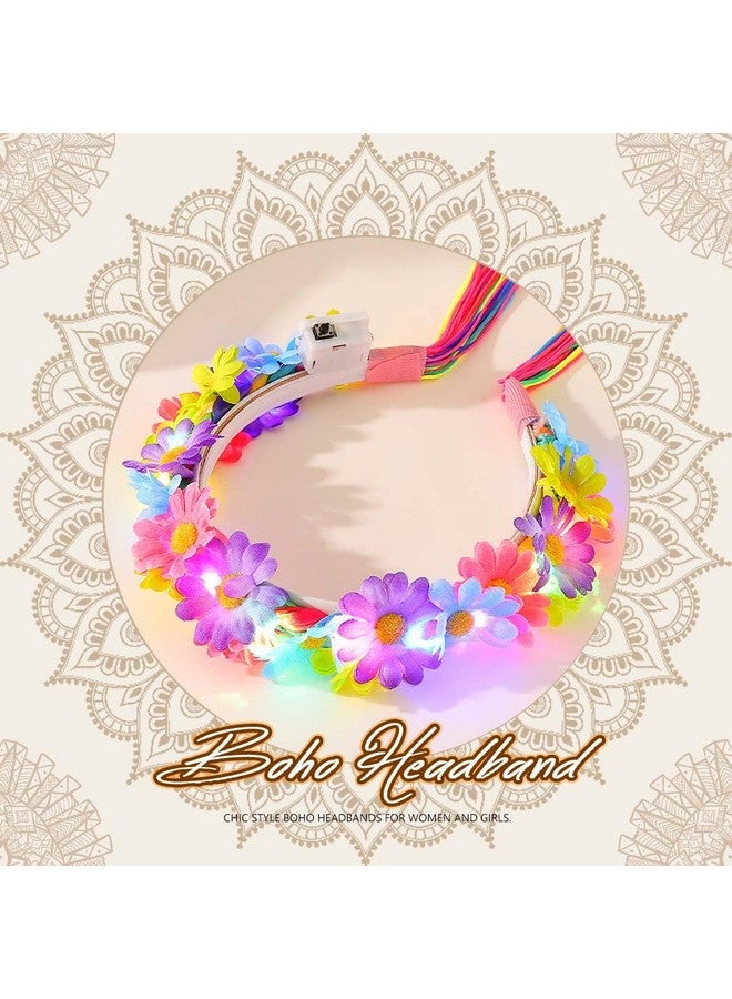 JONKY Light Up Daisy Headband Rainbow Hippie Flower Led Headbands Tassel Floral Headpiece Rave Hair Accessories For Women - Image 2