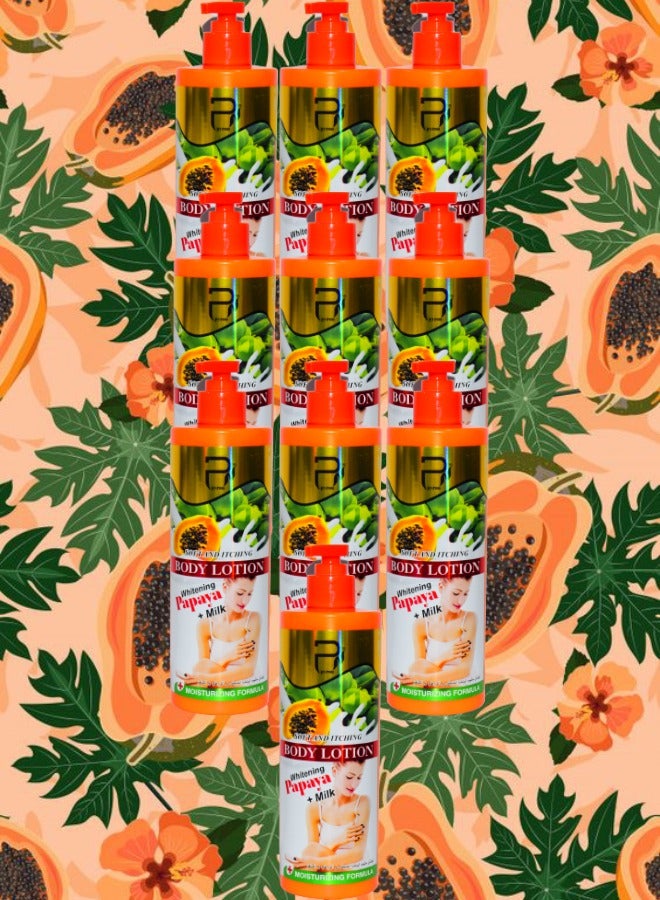 10 Pieces Soft And Itching Body Lotion Whitening Papaya And Milk Moisturizing 500g