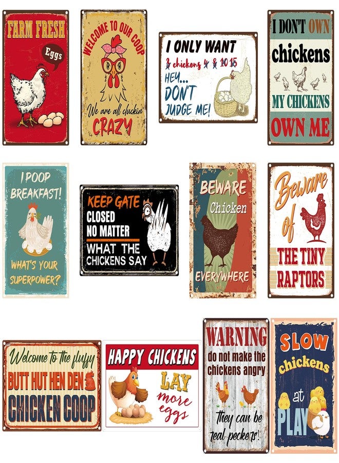 Tandefio 12 Pcs Chicken Coop Accessories 8 x 12 Inch Chicken Coop Signs Vintage Metal Chicken Signs for Coop Outdoor Funny Chicken Coop Decor Chicken Lovers Gifts Home Yard Farm - Image 1