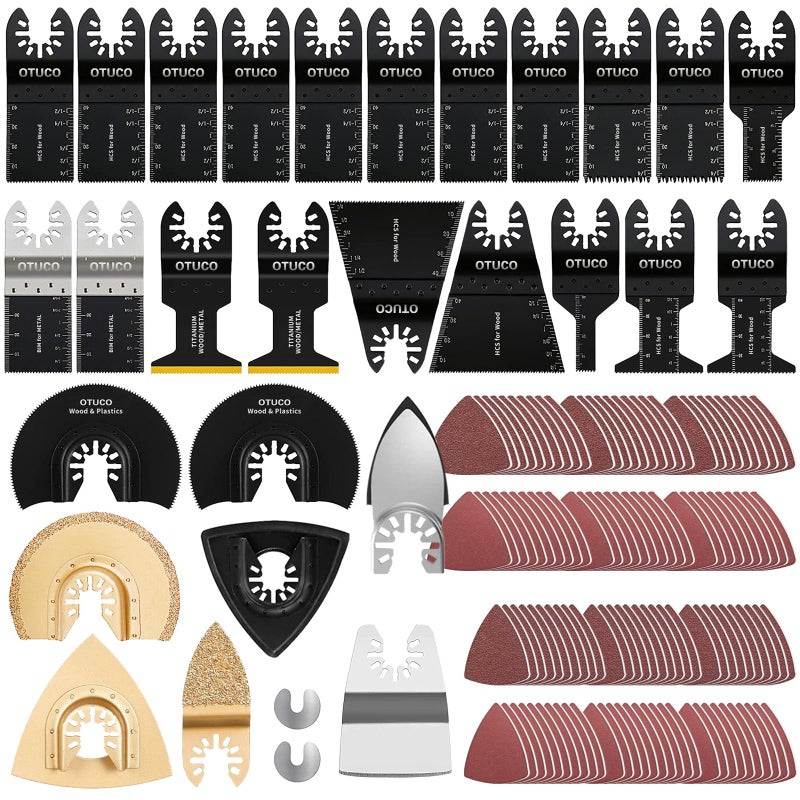 OTUCO 150 Pcs Oscillating Saw Blades, Wood Metal Cutting Multitool Bi-Metal Blades Quick Release Tool Blades Kits Fit for Dewalt, Makita, Ryobi, Rockwell - Image 1