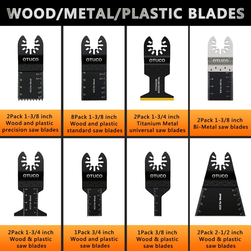 OTUCO 150 Pcs Oscillating Saw Blades, Wood Metal Cutting Multitool Bi-Metal Blades Quick Release Tool Blades Kits Fit for Dewalt, Makita, Ryobi, Rockwell - Image 4