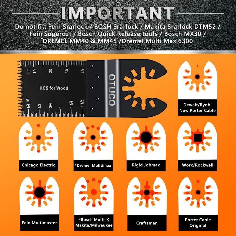OTUCO 150 Pcs Oscillating Saw Blades, Wood Metal Cutting Multitool Bi-Metal Blades Quick Release Tool Blades Kits Fit for Dewalt, Makita, Ryobi, Rockwell - Image 2