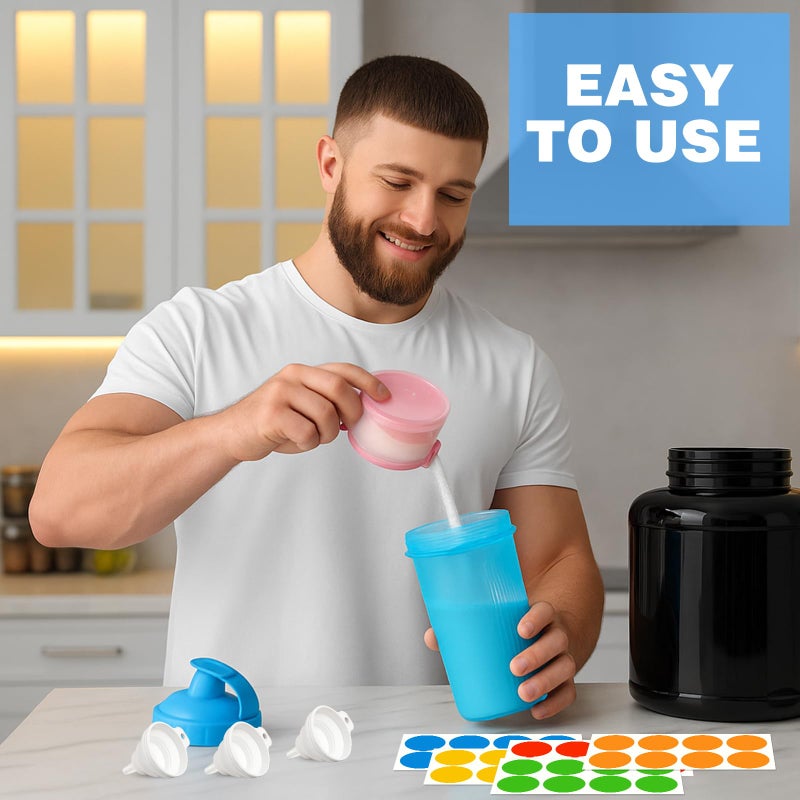 Shinylin Protein Powder Travel Container Set Reusable Powder Supplement Container 7 Pcs Single Dose Cases and 1 Pcs Large Travel Containers Drawstring Bags - Image 5