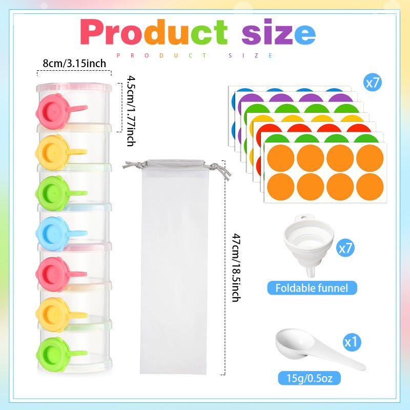 Shinylin Protein Powder Travel Container Set Reusable Powder Supplement Container 7 Pcs Single Dose Cases and 1 Pcs Large Travel Containers Drawstring Bags - Image 2