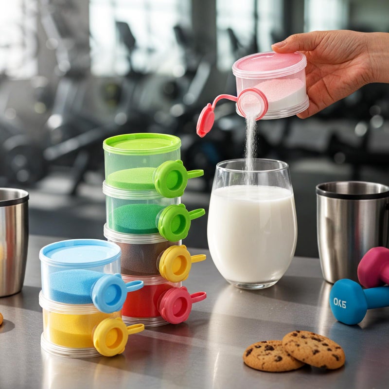Shinylin Protein Powder Travel Container Set Reusable Powder Supplement Container 7 Pcs Single Dose Cases and 1 Pcs Large Travel Containers Drawstring Bags - Image 4