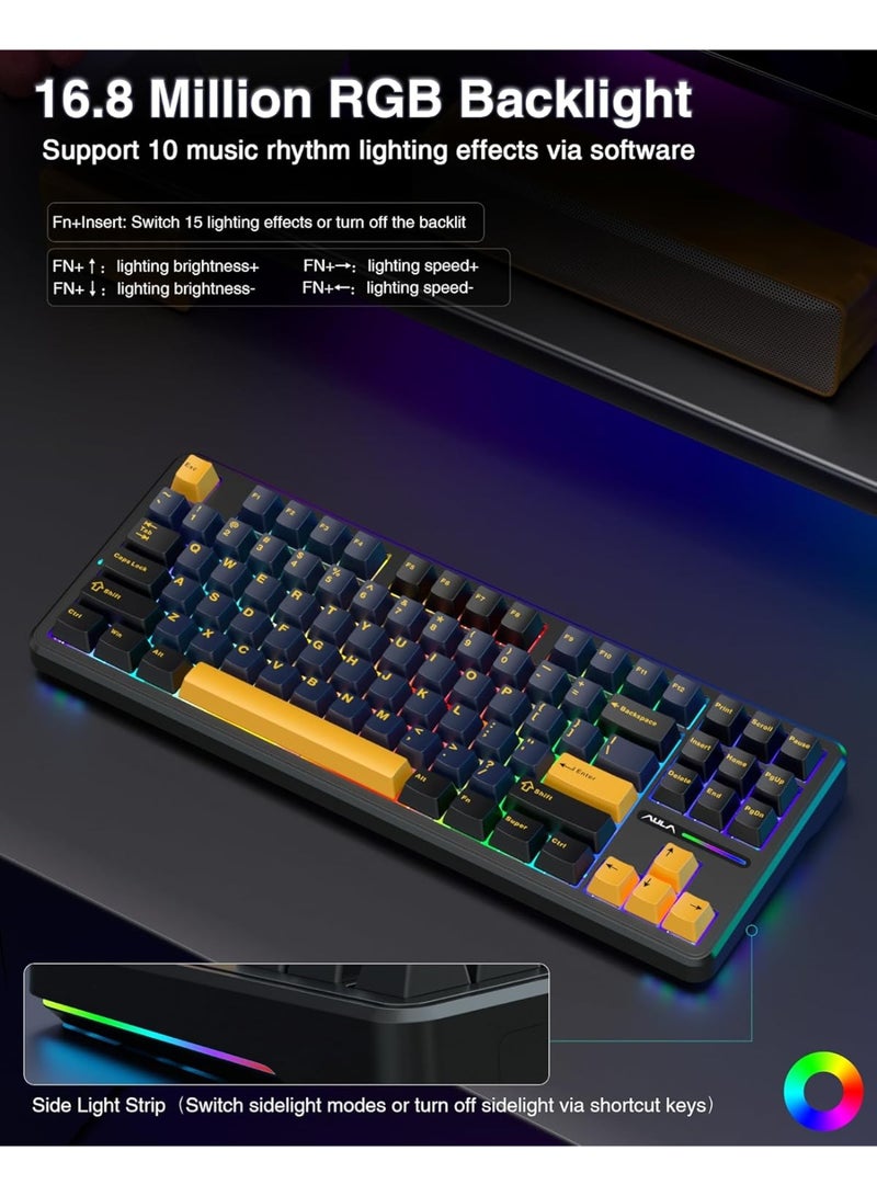 AULA F87 Wireless Mechanical Keyboard,80% TKL Custom Hot Swappable Keyboard, Gasket Mount Gaming Keyboard with PBT Keycaps, Pre-lubed Graywood Switch, 2.4GHz/USB-C/BT5.0 RGB Backlit Mechanical Keyboard - Image 2