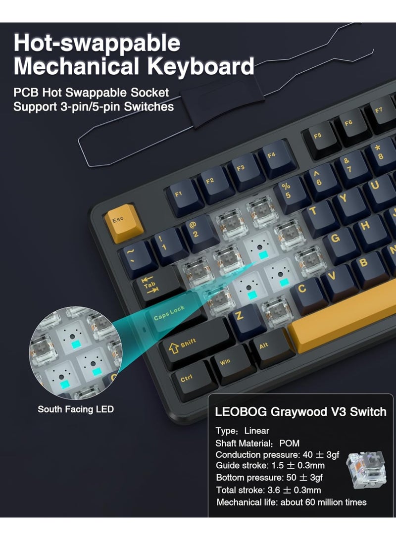 AULA F87 Wireless Mechanical Keyboard,80% TKL Custom Hot Swappable Keyboard, Gasket Mount Gaming Keyboard with PBT Keycaps, Pre-lubed Graywood Switch, 2.4GHz/USB-C/BT5.0 RGB Backlit Mechanical Keyboard - Image 3