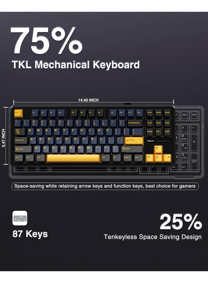 AULA F87 Wireless Mechanical Keyboard,80% TKL Custom Hot Swappable Keyboard, Gasket Mount Gaming Keyboard with PBT Keycaps, Pre-lubed Graywood Switch, 2.4GHz/USB-C/BT5.0 RGB Backlit Mechanical Keyboard - Image 4