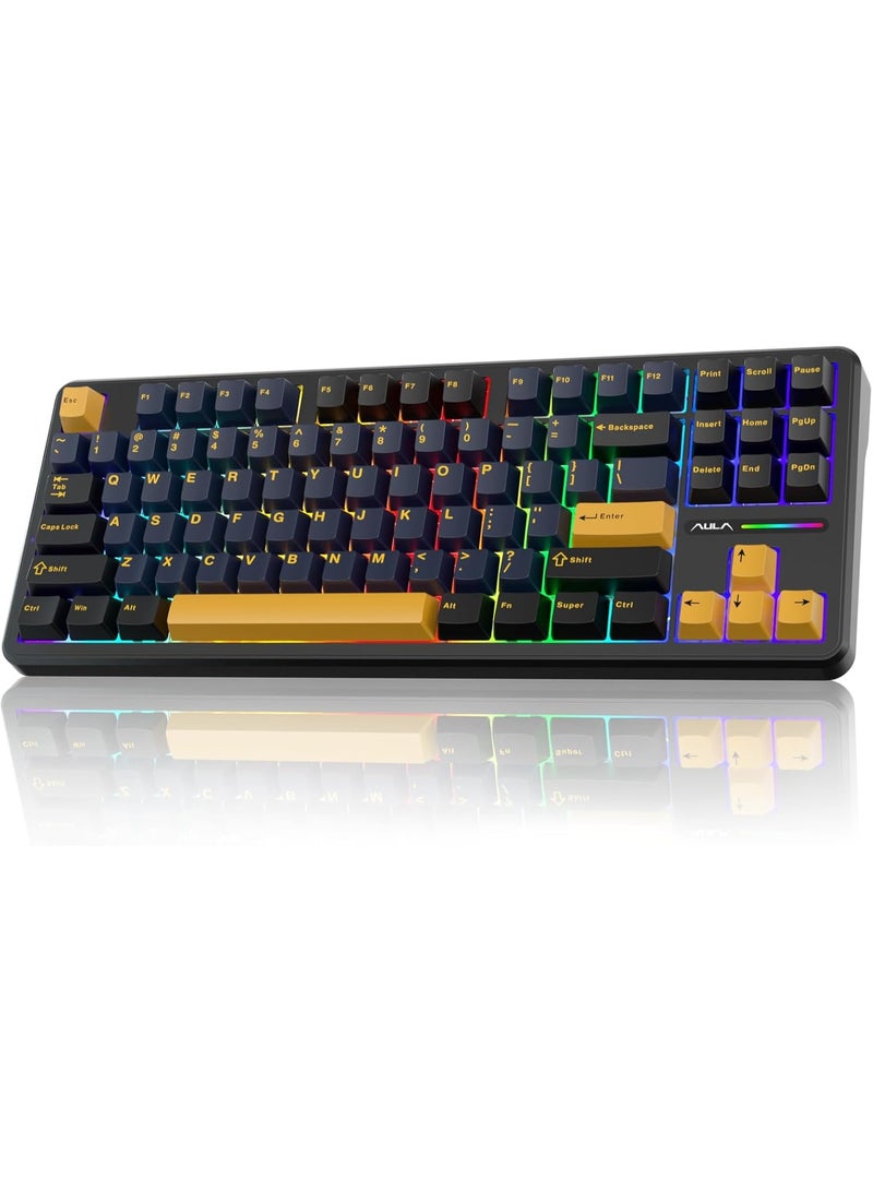 AULA F87 Wireless Mechanical Keyboard,80% TKL Custom Hot Swappable Keyboard, Gasket Mount Gaming Keyboard with PBT Keycaps, Pre-lubed Graywood Switch, 2.4GHz/USB-C/BT5.0 RGB Backlit Mechanical Keyboard - Image 1