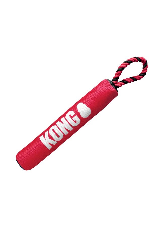 كونج لعبة KONG Signature Stick with Rope Dog Toy، لعبة شد وإحضار متينة وناعمة محشوة للكلاب، تصدر أصوات صرير وتجعيد وخشخشة، حبل قطني قوي ينظف الأسنان، للمضغ اللطيف، لعبة شد الحبل، التمرين، متوسط - Image 1
