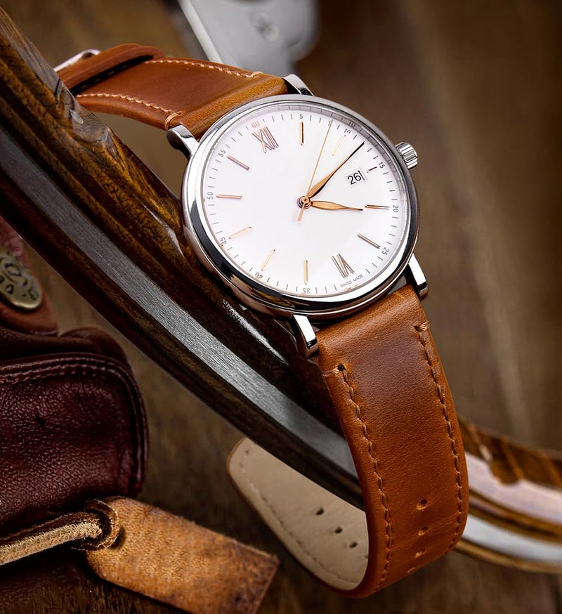 Ritche Leather Watch Strap with Quick Release Pins, 21mm Replacement Watch Band for Men and Women, Fits Smartwatches & Traditional Watches - Image 3