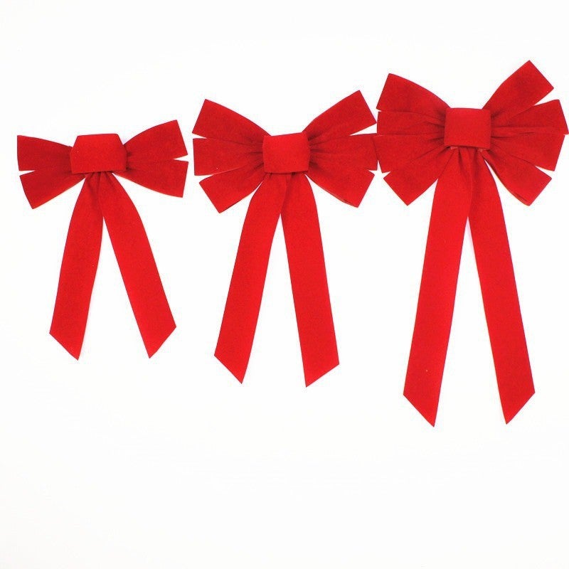 Double-Layer Red Velvet Large Christmas Bow Pendant Christmas Tree Decoration Handmade Ribbon Bow Pendant - Image 2