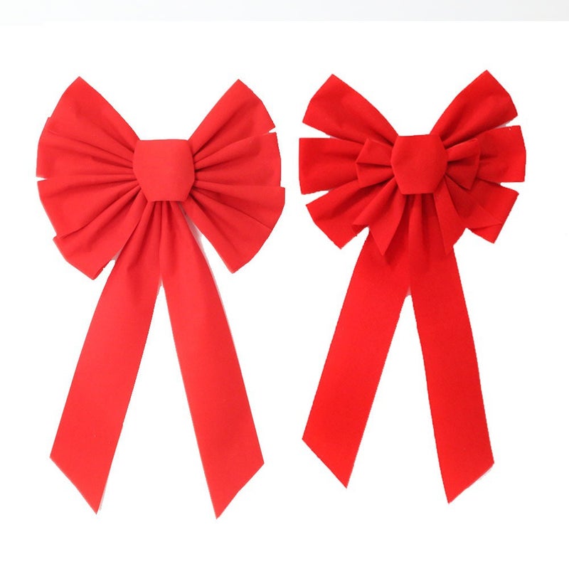 Double-Layer Red Velvet Large Christmas Bow Pendant Christmas Tree Decoration Handmade Ribbon Bow Pendant - Image 3