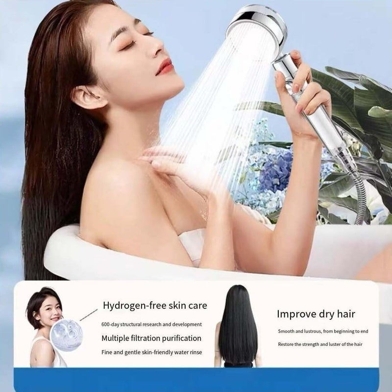 High Pressure Turbo Shower Head, Built-in Water Saving Fan, Shower Headset with Cotton Filter Water Purification and Pause Button, 360° Rotation to Increase Water Pressure in Bathroom - Clear Chrome - Image 4