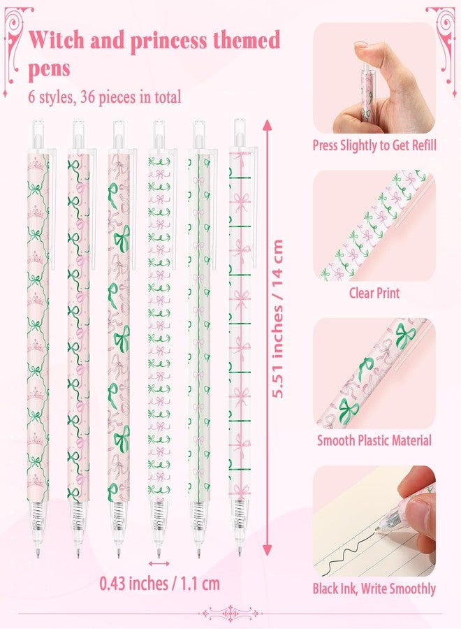 Sinload 36 Pcs Bow Pens for Women Pink Green birthday gift Party Favors Coquette Bow Pens for Witch and Princess Office School Supplies First Day of School Gifts - Image 2