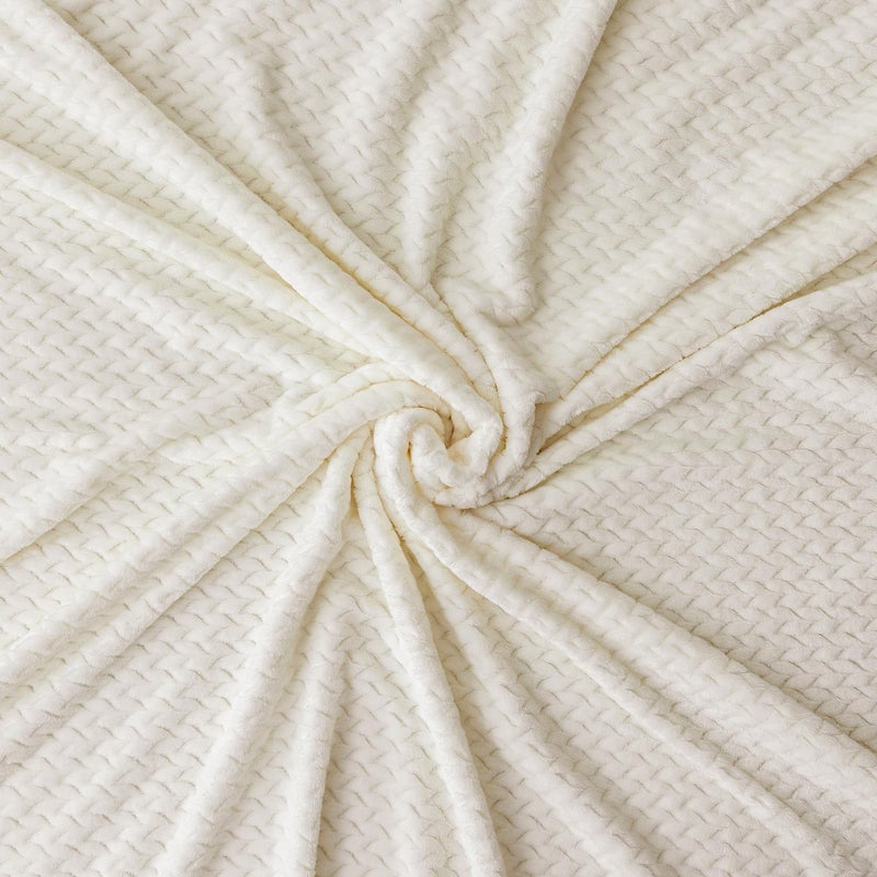 KORBLISS Oversized King Fleece Blanket 120x120 Inches, Seamless Soft Cozy 3D Jacquard Flannel Blanket 10'x10' Extra Large for Bed, Sofa, Couch, Travel & Camping, California King Throw,Ivory Leaf - Image 5