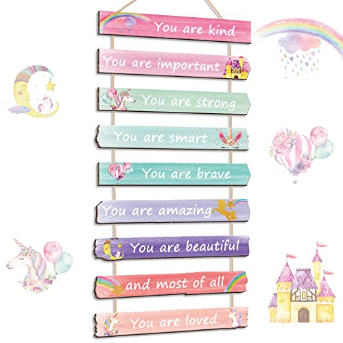 Yookeer Set of 9 Pink Room Decor for Teen Girls Aesthetic, Unicorn Rainbow Wall Art for Girls' Bedroom Inspirational Boho Rainbow Wall Art Signs for Princess Nursery Room Bedroom Nursery Decor - Image 1