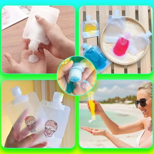 TraveEssentialz Portable Travel Squeeze Pouch (9 PC) | TSA Approved Plastic Refillable Toiletries Clear Pouch for Shampoo Conditioner Cosmetics (3 of Each Size 30ML/50ML/100ML) - Image 2