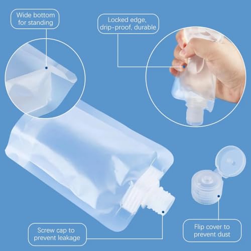 TraveEssentialz Portable Travel Squeeze Pouch (9 PC) | TSA Approved Plastic Refillable Toiletries Clear Pouch for Shampoo Conditioner Cosmetics (3 of Each Size 30ML/50ML/100ML) - Image 5