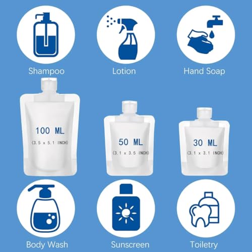 TraveEssentialz Portable Travel Squeeze Pouch (9 PC) | TSA Approved Plastic Refillable Toiletries Clear Pouch for Shampoo Conditioner Cosmetics (3 of Each Size 30ML/50ML/100ML) - Image 3