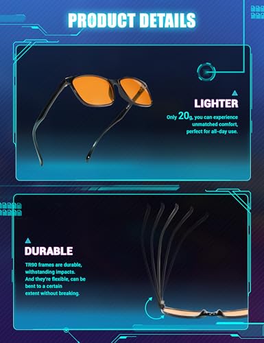 TIJN Sleep Glasses for 99.9% TR90 Blue Green Light Blocking Dual AR Coatings Red Lens for Computer Gaming Reduce Eyestrain, Multi Color - Image 4
