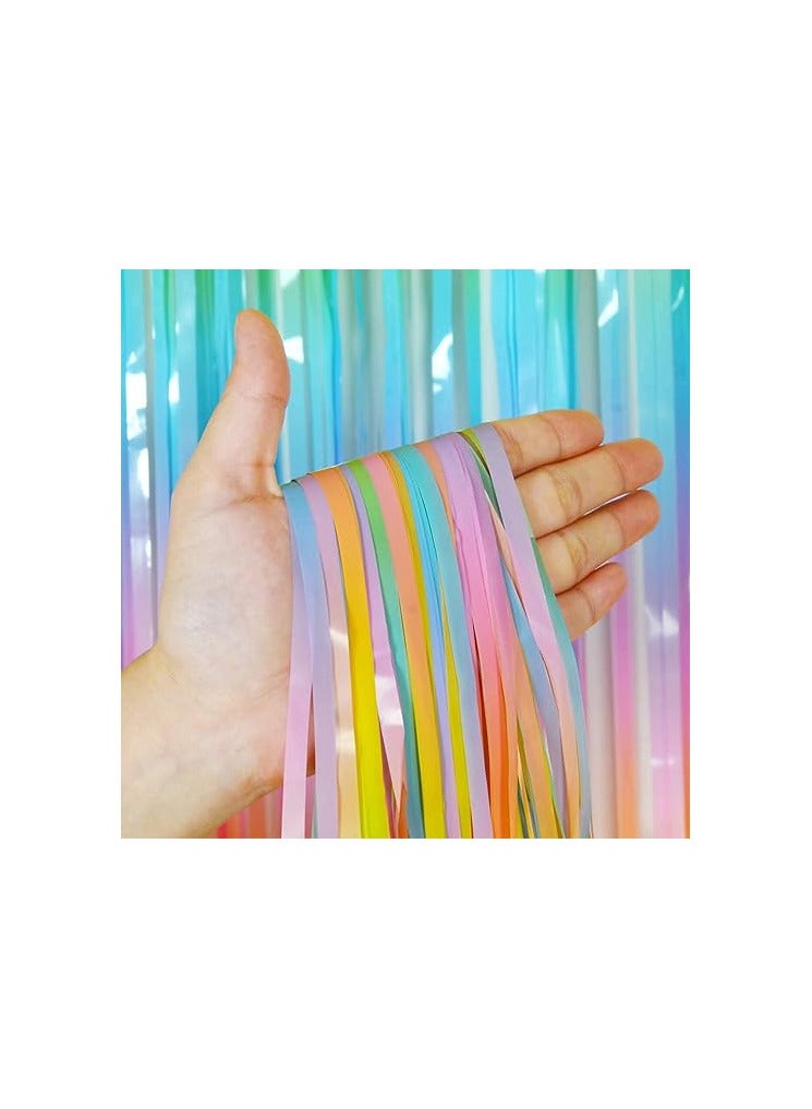 Birthday Popper Birthday Popper Pastel Rainbow Foil Fringe Curtain, 3.5ft x 6.5ft | Set of 2 | Enhance Ambience for Parties, Events, Baby Showers, and Wedding Décor - Image 1