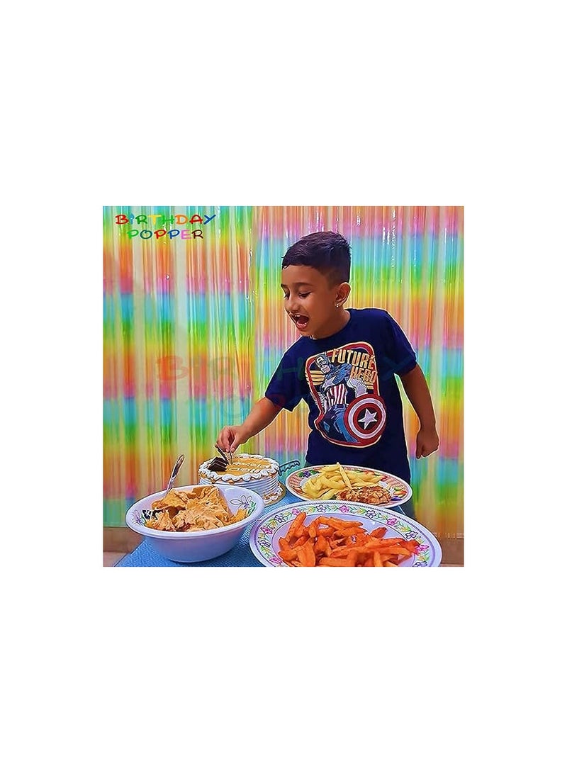 Birthday Popper Birthday Popper Pastel Rainbow Foil Fringe Curtain, 3.5ft x 6.5ft | Set of 2 | Enhance Ambience for Parties, Events, Baby Showers, and Wedding Décor - Image 2