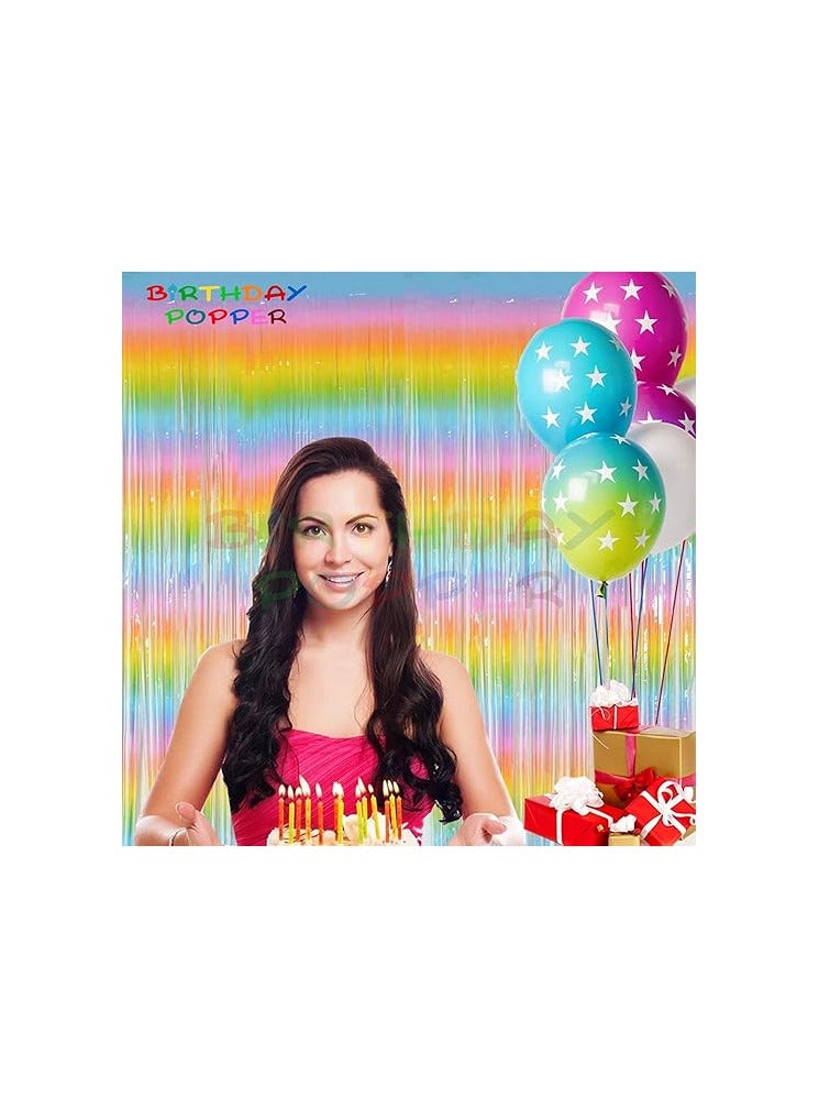 Birthday Popper Birthday Popper Pastel Rainbow Foil Fringe Curtain, 3.5ft x 6.5ft | Set of 2 | Enhance Ambience for Parties, Events, Baby Showers, and Wedding Décor - Image 3
