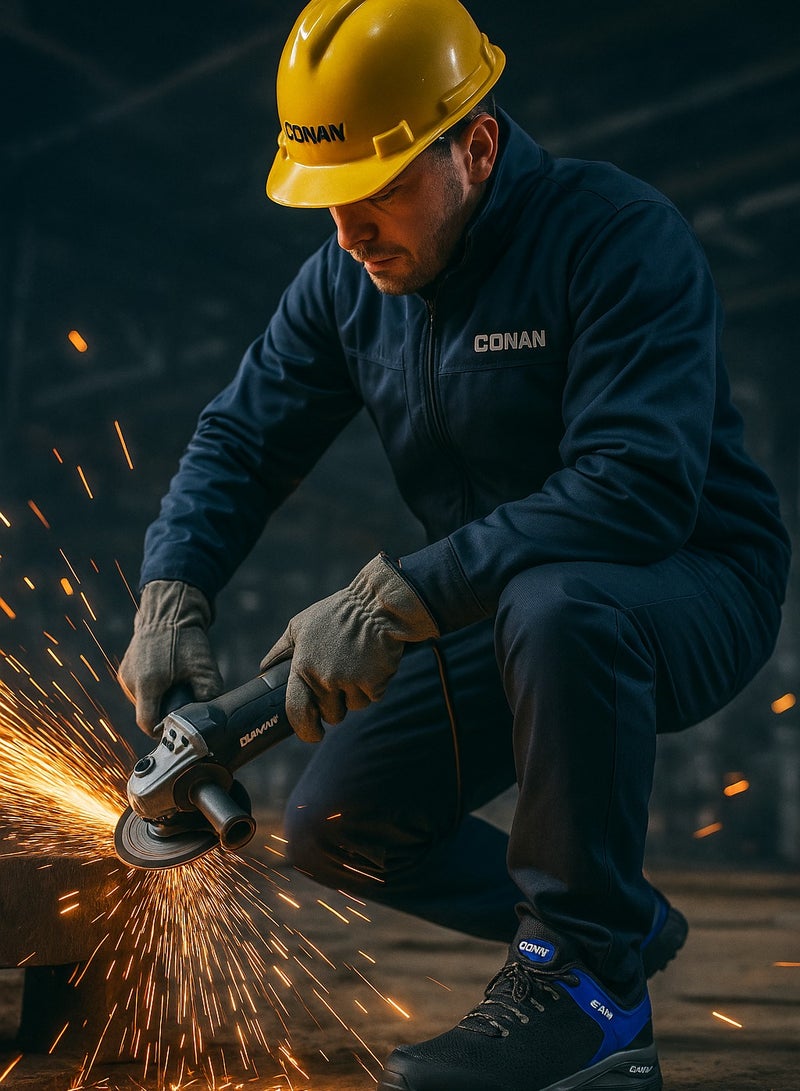 DANMI Men's Safety Shoes with Steel Toe – Anti-Slip & Anti-Puncture, Breathable Honeycomb Lining, Lightweight & Comfortable – Black & Blue Size 43 - Image 2