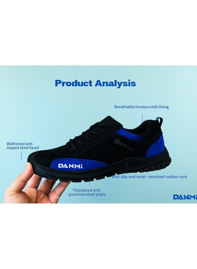 DANMI Men's Safety Shoes with Steel Toe – Anti-Slip & Anti-Puncture, Breathable Honeycomb Lining, Lightweight & Comfortable – Black & Blue Size 43 - Image 5