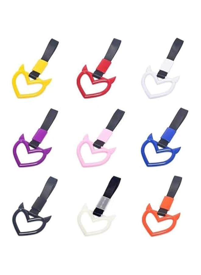 Generic Car Hand Strap Devil Heart Handle Replacement Train Bus Handle Rear Bumper Warning Rings Auto Accessories Hanging Rings Drift Charm Strap, Yellow  - Image 2