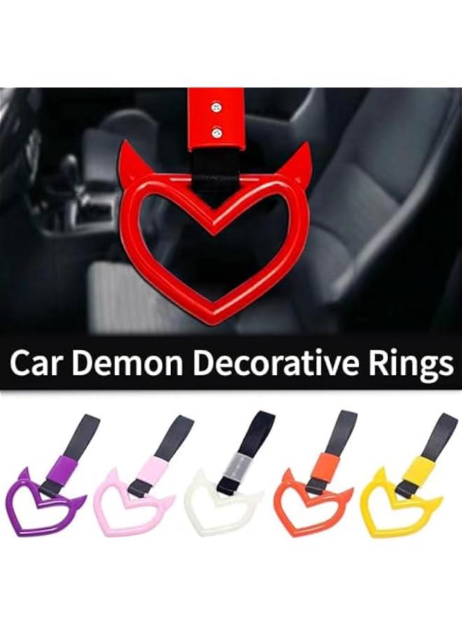 Generic Car Hand Strap Devil Heart Handle Replacement Train Bus Handle Rear Bumper Warning Rings Auto Accessories Hanging Rings Drift Charm Strap, Yellow  - Image 4
