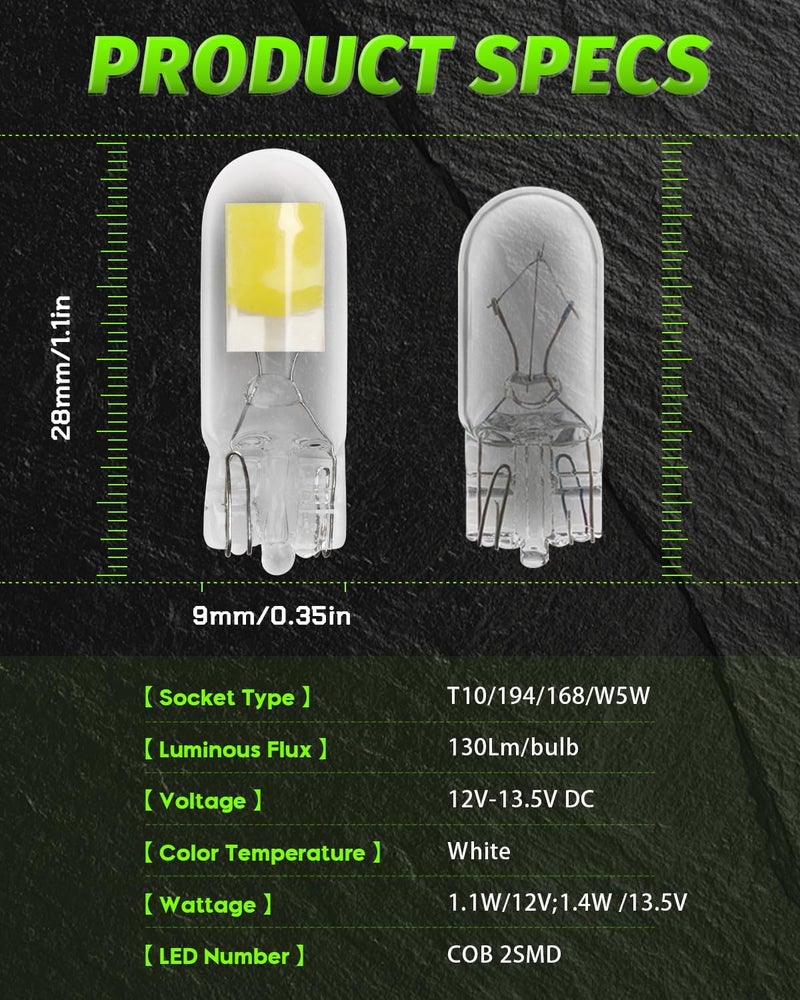 Alopee 10 Pack T10 Led Bulb White 6500K DC 12V Replacement for T10 193 194 198 W5W 168 Led Bulb Automotive Interior Lights RV Camper Under Cabinet Lights - Image 3