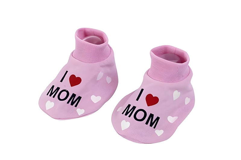 CUTEABLY Cotton Scratch Mittens And Booties for Baby Boys And Girls Newborn, 0-6 Months, Hand Gloves With socks, I Love Mom and Dad Print (pack of 2 Set) - Image 3