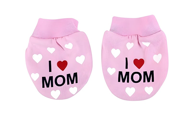 CUTEABLY Cotton Scratch Mittens And Booties for Baby Boys And Girls Newborn, 0-6 Months, Hand Gloves With socks, I Love Mom and Dad Print (pack of 2 Set) - Image 2