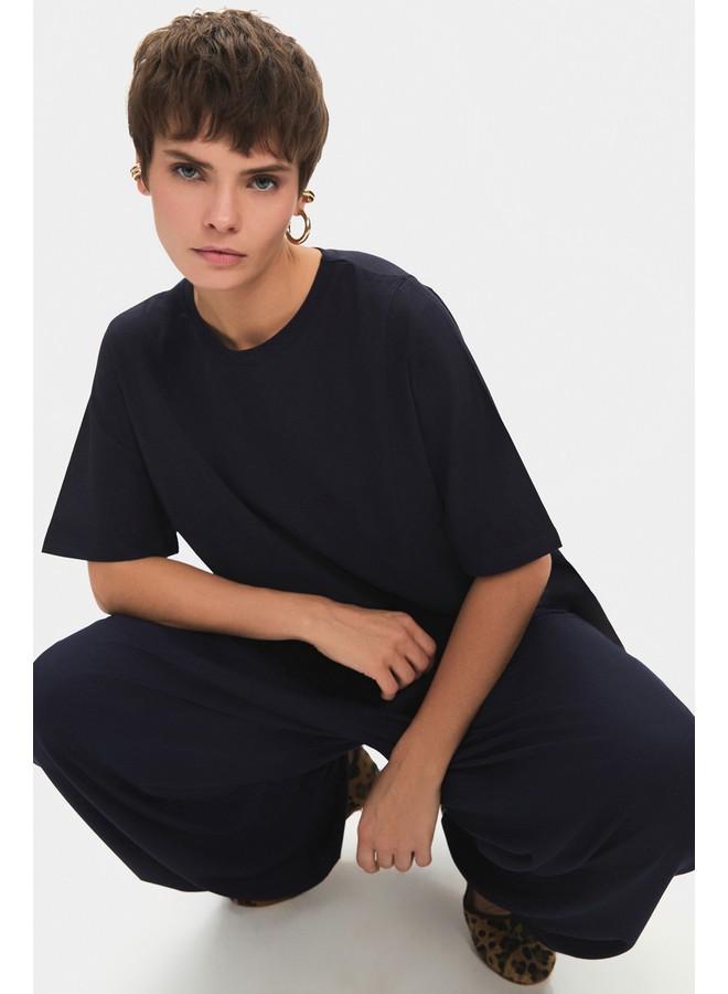 جون بنطلون واسع نسائي من مزيج الرايون من جين يونيو - كحلي - Image 3