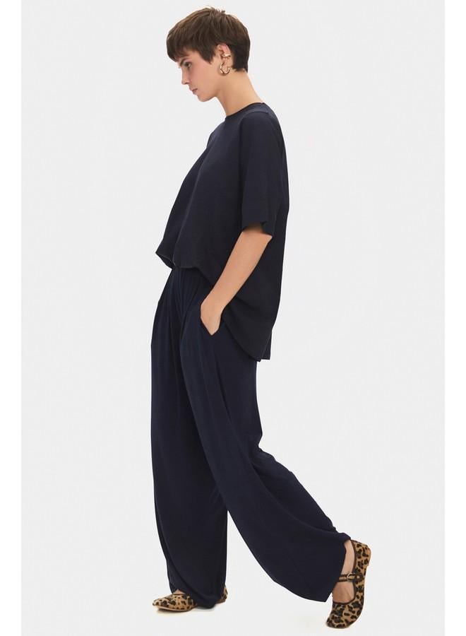 جون بنطلون واسع نسائي من مزيج الرايون من جين يونيو - كحلي - Image 4