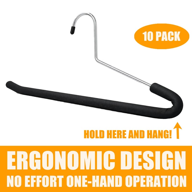 HUJI [Upgraded Reversed Hook] HUJI Extra Long Heavy Duty Open Ended Ergonomic Easy Slide Non-Slip Wrinkle Free Foam Coated Metal Pants Hangers Trouser Organizers (10 Pieces Set) - Image 3