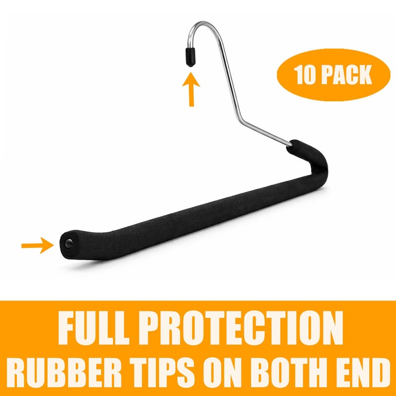 HUJI [Upgraded Reversed Hook] HUJI Extra Long Heavy Duty Open Ended Ergonomic Easy Slide Non-Slip Wrinkle Free Foam Coated Metal Pants Hangers Trouser Organizers (10 Pieces Set) - Image 4