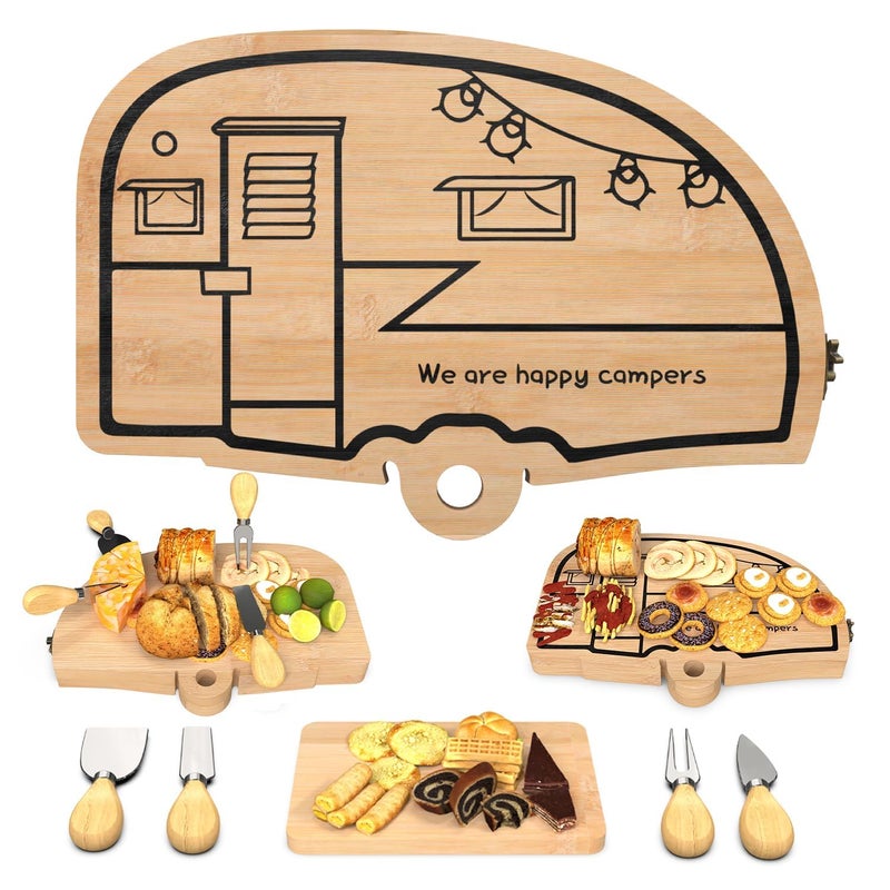 Haigoo Haigoo Foldable Bamboo Charcuterie Board Set  Unique Cheese Cutting Board Gift Set for Mom Dad Couple or House Warming 