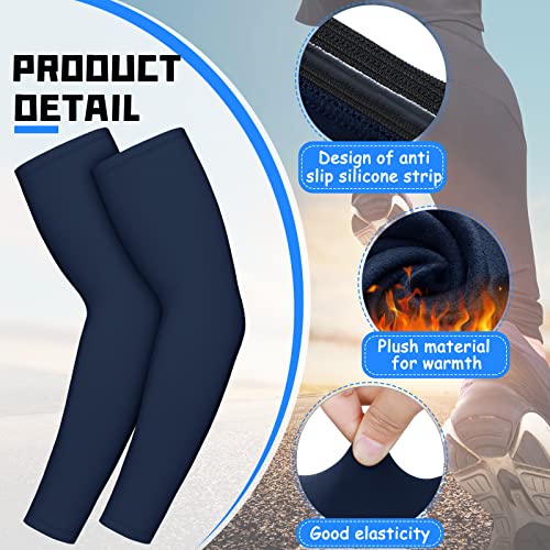 Skylety 4 Pieces Thermal Arm Warmer Compression Arm Sleeve for Men Women Outdoor Winter Activities Cycling Basketball Running Black Navy Blue Medium - Image 3