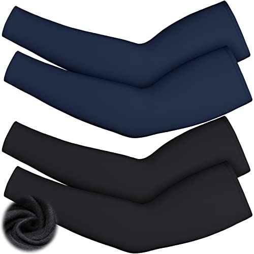 Skylety 4 Pieces Thermal Arm Warmer Compression Arm Sleeve for Men Women Outdoor Winter Activities Cycling Basketball Running Black Navy Blue Medium - Image 1
